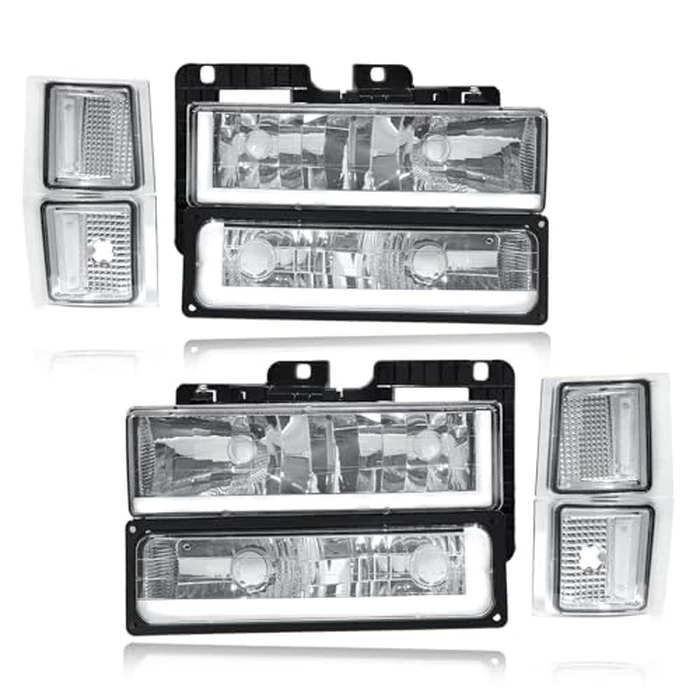 Fullux LED DRL Headlights Coner Lights Compatible with 1994-1998 Silverado & 1994-1999 Chevy Tahoe Suburban C10 C/K 1500 2500 3500 Chrome Housing Clear Reflector by Fullux - Image 7