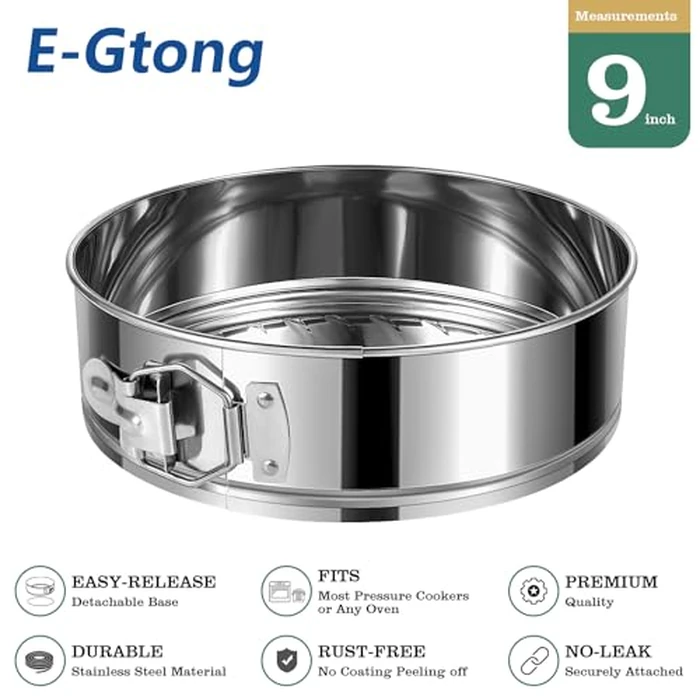 E-Gtong 9 Inch Springform Cake Pan, 304 Stainless Steel Springform Pans, Leakproof & Nonstick Cheesecake Pan with Removable Bottom, Round Spring Form Cake Pan For Baking by E-Gtong - Image 8