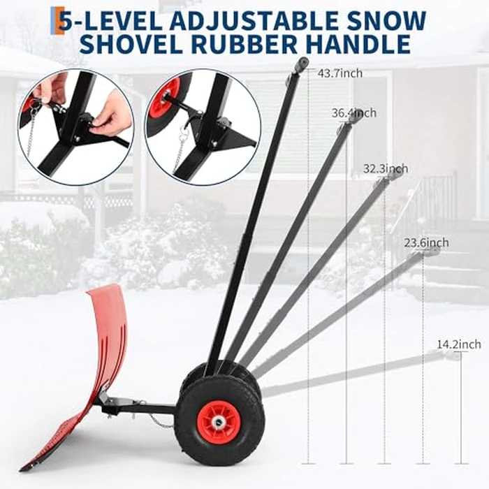 Snow Shovel with Wheels,29.1 Wx 19.3 H Heavy Duty Push Snow Plow for Driveway,Ergonomic Snow Pusher Shovel with Snow Removal Adjustable Angle & Height Handle for Driveway, Pavement by MilleLoom - Image 3