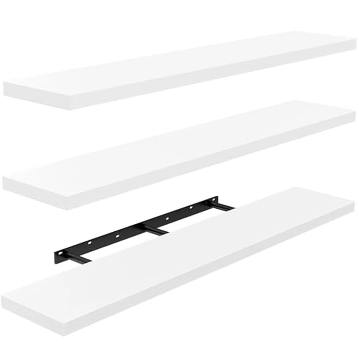 AMADA HOMEFURNISHING 35.4" L Floating Shelves, Wall Shelves Set of 3 for Bathroom/Living Room/Bedroom/Kitchen, White Floating Shelves for Wall Decor with Invisible Brackets - AMFS45W by AMADA HOMEFURNISHING - Used - Very Good condition - US$61.87