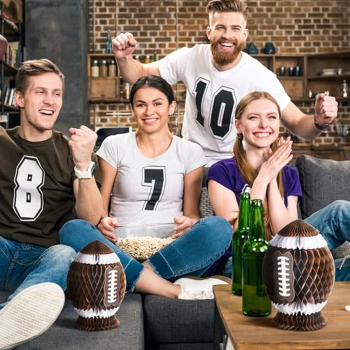 Fourluoo 3Pcs Football Party Decorations Large Football Honeycomb Centerpieces 3D Ball Table Decor Sports Ball Paper Honeycomb Decorations for Tailgate Party Decoration(Dark Brown,7.4 Inch) by Fourluoo - Image 2