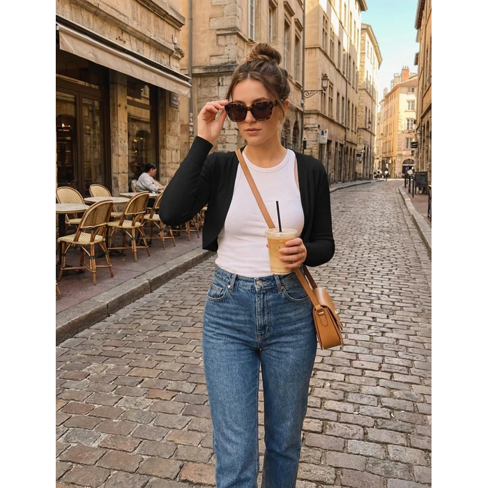 U.Vomade Women's Long Sleeve Cropped Cardigan Sweater Elegant Shrugs for Women Black S by U.Vomade - Image 2