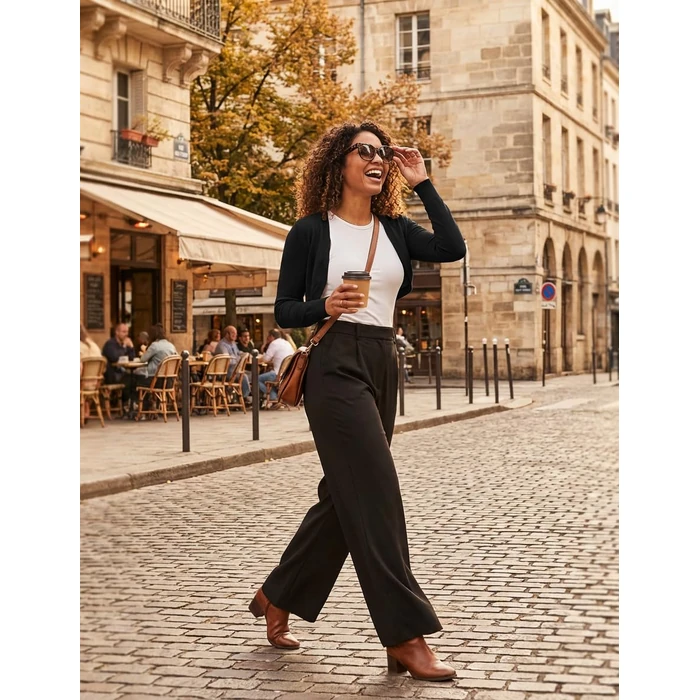 U.Vomade Women's Long Sleeve Cropped Cardigan Sweater Elegant Shrugs for Women Black S by U.Vomade - Image 5