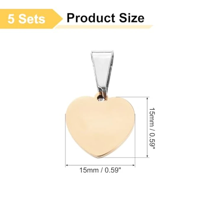 uxcell 5 Pcs 15mm/0.59 Inch Heart Blank Stamping Tags, Metal Charm Dog ID Tags for Pet Name Tag Making Crafts Decoration DIY Pendants, Rose Gold by uxcell - Image 2