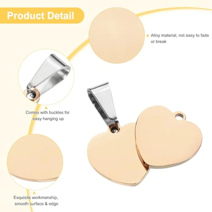 uxcell 5 Pcs 15mm/0.59 Inch Heart Blank Stamping Tags, Metal Charm Dog ID Tags for Pet Name Tag Making Crafts Decoration DIY Pendants, Rose Gold by uxcell - Image 3