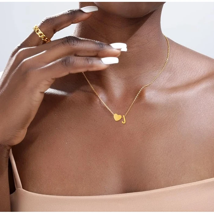 WLL Tiny Gold-Tone Love Heart Initial Necklace Personalized Dainty Letter Necklace Name Jewelry for Women Birthday Gift(gold-tone J) by WLL - Image 3