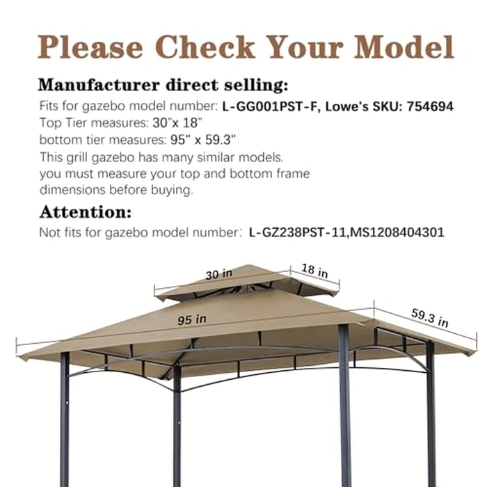 SCOCANOPY Upgraded Ripstop Fabric Replacement Canopy Grill BBQ Gazebo Roof Top, for Gazebo Model L-GG001PST-F,(Khaki) by SCOCANOPY - Image 2