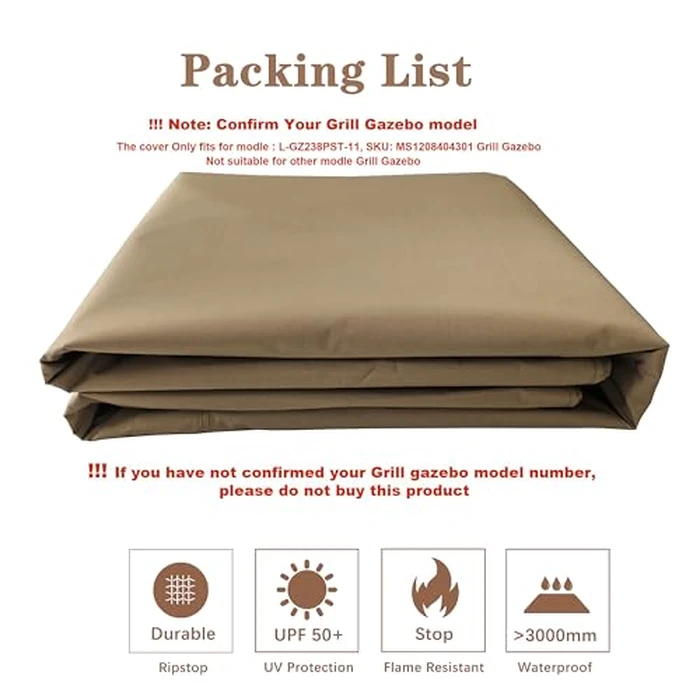 SCOCANOPY Upgraded Ripstop Fabric Replacement Canopy Grill BBQ Gazebo Roof Top, for Gazebo Model L-GG001PST-F,(Khaki) by SCOCANOPY - Image 6