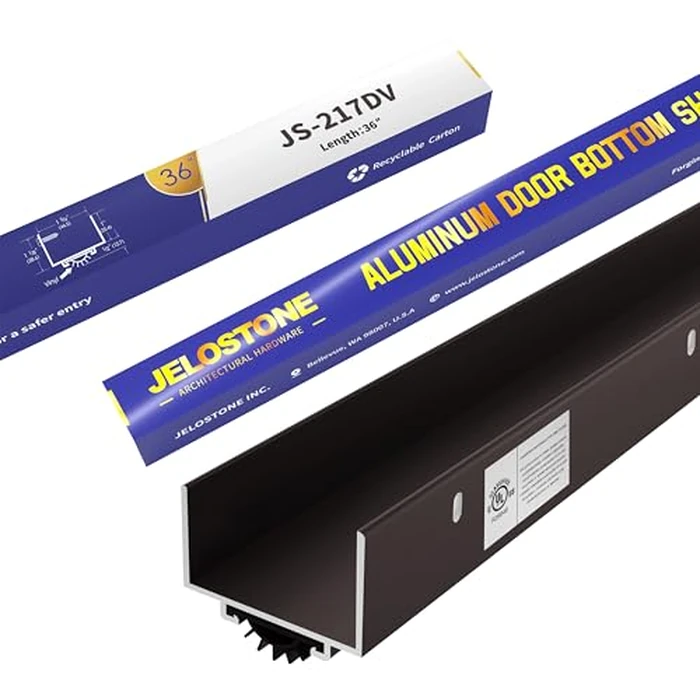 JELOSTONE U-Shaped Aluminum Door Bottom Shoes(Dark Bronze) - Fire Rated - 1-3/4"W x 1-1/8"H x 36" L Weather Stripping Seal for Exterior Doors, Vinyl Insert, JS-217DV by JELOSTONE - Image 1