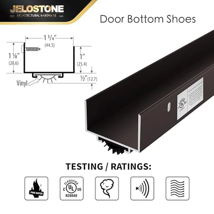 JELOSTONE U-Shaped Aluminum Door Bottom Shoes(Dark Bronze) - Fire Rated - 1-3/4"W x 1-1/8"H x 36" L Weather Stripping Seal for Exterior Doors, Vinyl Insert, JS-217DV by JELOSTONE - Image 2