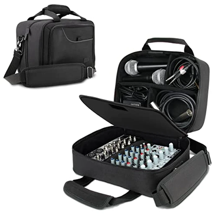 USA Gear DJ Mixer Case - Compact Audio Channel Mixer Bag with Accessory Storage for Microphones, Cables - Fits APC Mini MK2, Roland P-6, Yamaha MG06x, Behringer Xenyx 802, Q802USB & more (Black) by USA Gear - Used - Very Good condition - US$30.25