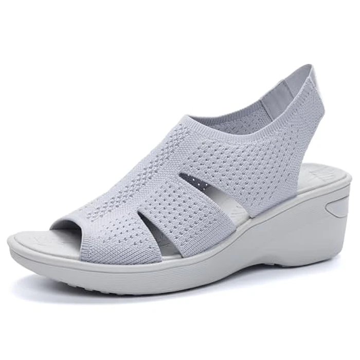BEMIRO Women's Arch Support Wedge Sandals Lightweight Breathable Mesh Platform Walking Sandals Comfortable Non-Slip Summer Shoes for Casual Beach Outdoor Sport Grey Blue 5.5 by BEMIRO - Used - Very Good condition - US$29.60