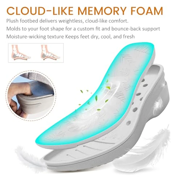 BEMIRO Women's Arch Support Wedge Sandals Lightweight Breathable Mesh Platform Walking Sandals Comfortable Non-Slip Summer Shoes for Casual Beach Outdoor Sport Grey Blue 5.5 by BEMIRO - Image 5