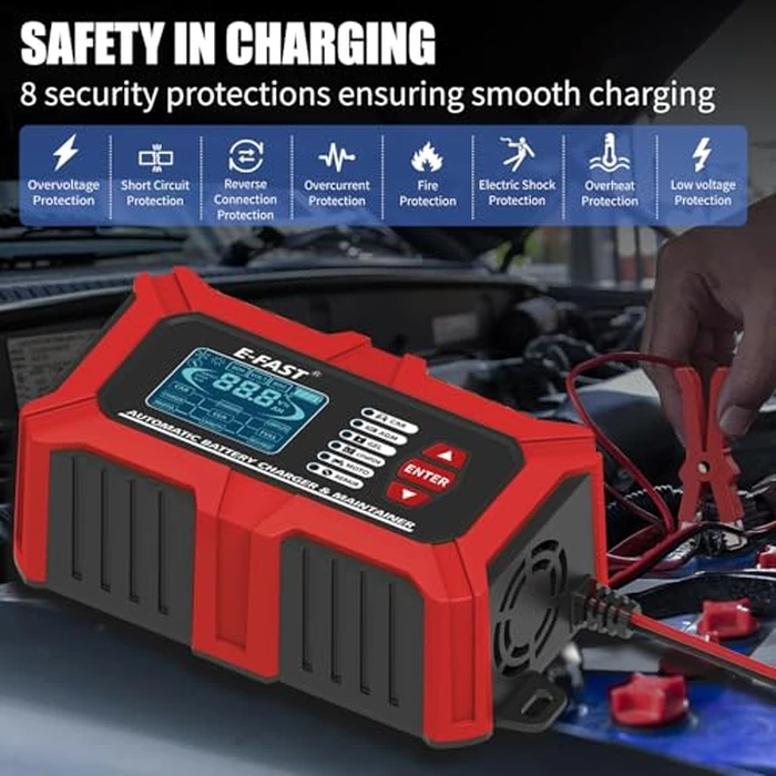 E-FAST 3 in 1 Car Battery Charger and Battery Tester w/Pulse Repair 12V 6A LiFePO4 Lead Acid Automobile Battery Charger Maintainer 40-999 CCA Digital Auto Battery Analyzer Automotive Trickle Charger by E-FAST - Image 6