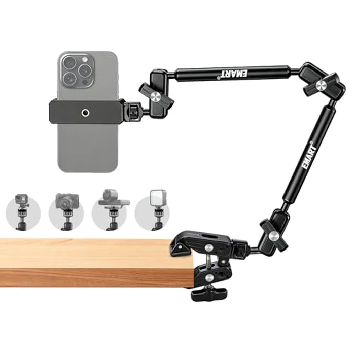 EMART 22" Flexible Magic Arm w Clamp, Articulating Friction Boom Arm with 1/4" 3/8" ARRI Threads, Overhead Mount for Camera Phone Mic Light Webcam Action Camera, Ideal for Vlogging & Live Streaming by EMART - Image 1