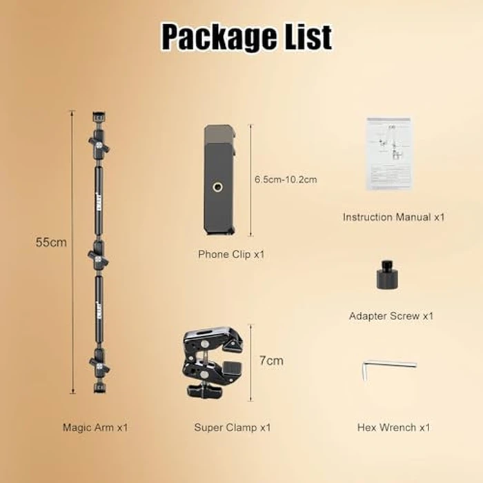 EMART 22" Flexible Magic Arm w Clamp, Articulating Friction Boom Arm with 1/4" 3/8" ARRI Threads, Overhead Mount for Camera Phone Mic Light Webcam Action Camera, Ideal for Vlogging & Live Streaming by EMART - Image 7