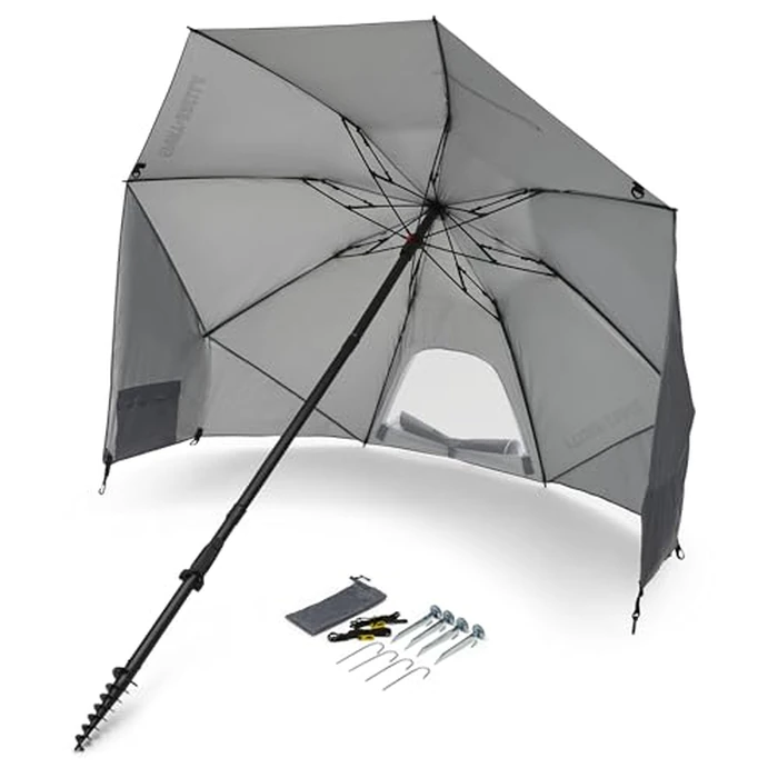 Sport-Brella Fieldedge (Gray) UPF 50+ Sun Protection Umbrella, 6-Foot Bi-Fold Canopy with Patented Side Panels, Premium Auger Bit and Carry Bag for Outdoor Shade on Beach, Grass, or Sidelines by Sport-Brella - Image 1