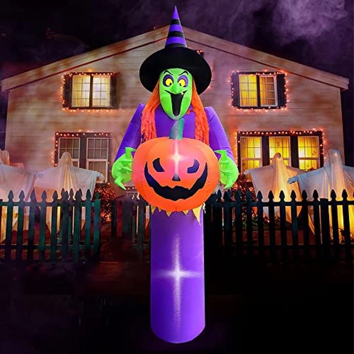 DomKom 10FT Halloween Inflatable Decorations Witch Holding Pumpkin, Build-in LED Lights Holiday Blow Up Yard Decoration for Halloween Holiday Party Outdoor, Garden Yard Lawn Decor by DomKom - Used - Like New condition - CA$41.36