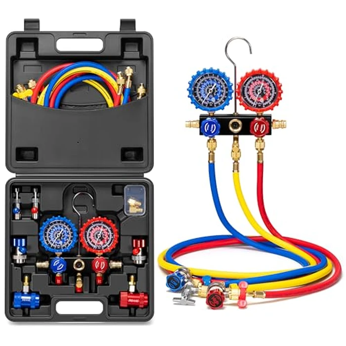 VIVOHOME HVAC Manifold Gauge Set with R134a R1234yf Quick Couplers and Can Taps, Automotive AC Gauges with 3 Hoses for Car Freon Charging and Evacuation by VIVOHOME - Used - Like New condition - US$52.49
