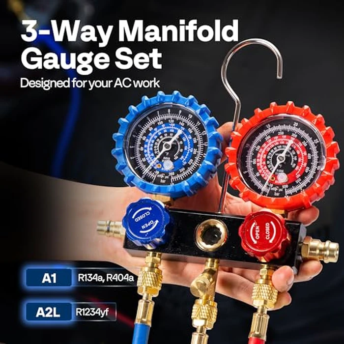 VIVOHOME HVAC Manifold Gauge Set with R134a R1234yf Quick Couplers and Can Taps, Automotive AC Gauges with 3 Hoses for Car Freon Charging and Evacuation by VIVOHOME - Image 2