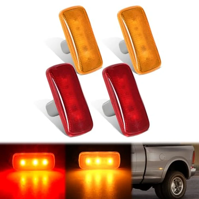 Nilight Wheel Fender Side Marker Light 4 PCS 3 LED Red Amber Front Rear Clearance Lights Plug and Play Waterproof Compatible with 2010-2018 Dodge Ram 2500 3500 Super Duty by Nilight - Used - Good condition - CA$16.12