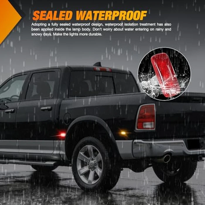 Nilight Wheel Fender Side Marker Light 4 PCS 3 LED Red Amber Front Rear Clearance Lights Plug and Play Waterproof Compatible with 2010-2018 Dodge Ram 2500 3500 Super Duty by Nilight - Image 5