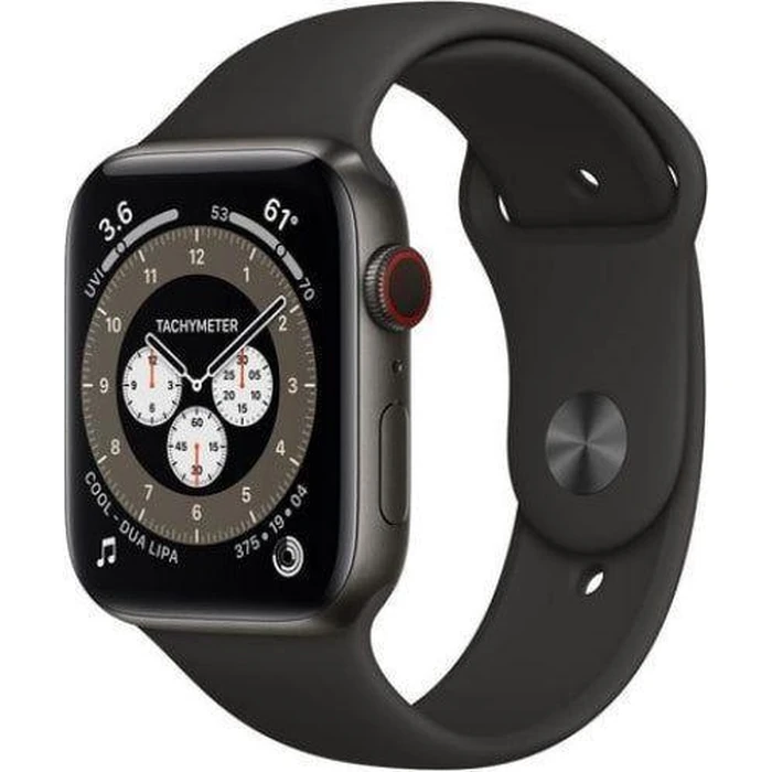 Apple Watch Series 6 (Cellular + GPS) - 32GB - 44mm - Space Black Titanium Case with Black Rubber Sport Band by Apple - Refurbished - Good condition - US$130.48