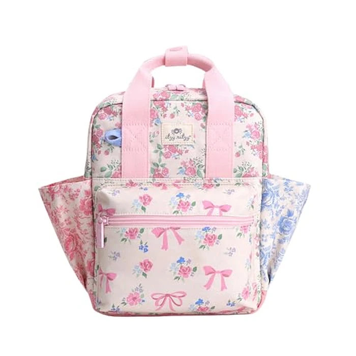 Itzy Ritzy Toddler Backpack - Daycare Bag - Features Adjustable Shoulder Straps, 2 Side Pockets & Spacious Interior with Wipeable Fabric Lining & Name Label, Ribbons & Roses Backpack by Itzy Ritzy - Image 1