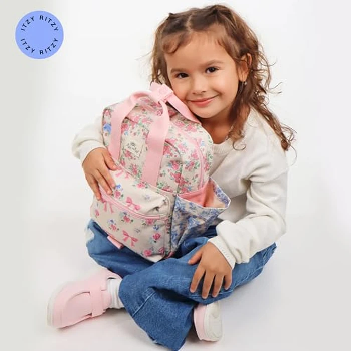 Itzy Ritzy Toddler Backpack - Daycare Bag - Features Adjustable Shoulder Straps, 2 Side Pockets & Spacious Interior with Wipeable Fabric Lining & Name Label, Ribbons & Roses Backpack by Itzy Ritzy - Image 7