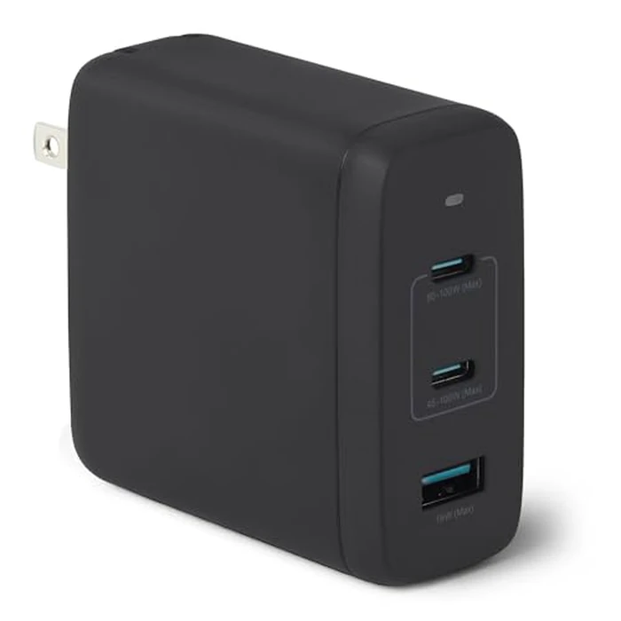 Amazon Basics Fast Charging USB C Nano GaN Wall Charger, 120W 3-Port for Laptops Tablets Phones, Black by Amazon Basics - Image 1