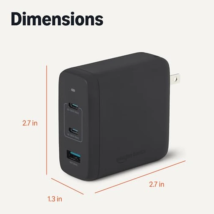 Amazon Basics Fast Charging USB C Nano GaN Wall Charger, 120W 3-Port for Laptops Tablets Phones, Black by Amazon Basics - Image 5