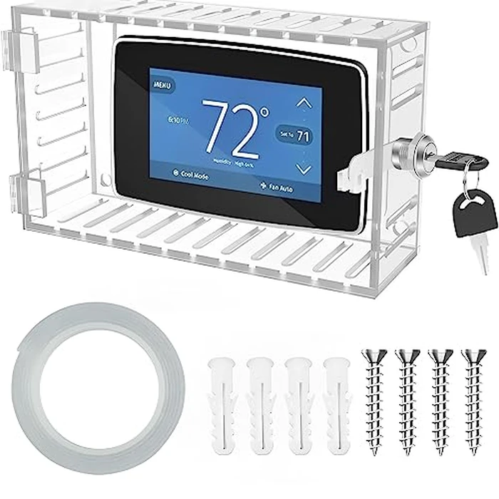 Universal Thermostat Box with Key, Clear Large Thermostat Cover, Thermostat Wall Guard, Thermostat Guard Fits Thermostats 4.7"H x 7.3"W x 2.2"D inches or Smaller by Tzgsonp - Used - Like New condition - CA$8.66