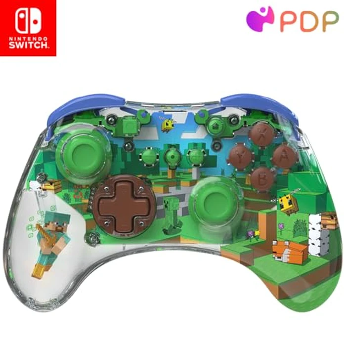 PDP REALMz Wireless Nintendo Switch Pro Controller, Customizable LED, 40 Hour Rechargeable Battery Power,Officially Licensed by Nintendo: Minecraft Steve -Forest Biome by PDP - Used - Like New condition - US$34.99