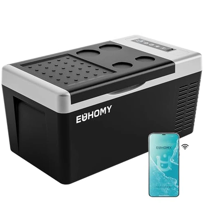 EUHOMY 12 Volt Refrigerator, 19QT(18L) Compressor Electric Cooler APP Control, Car Fridge -4℉~68℉, Portable Refrigerator 12/24V DC 100-240V AC, Portable Freezer for Camping, Travel, Boat by EUHOMY - Used - Good condition - US$120.13