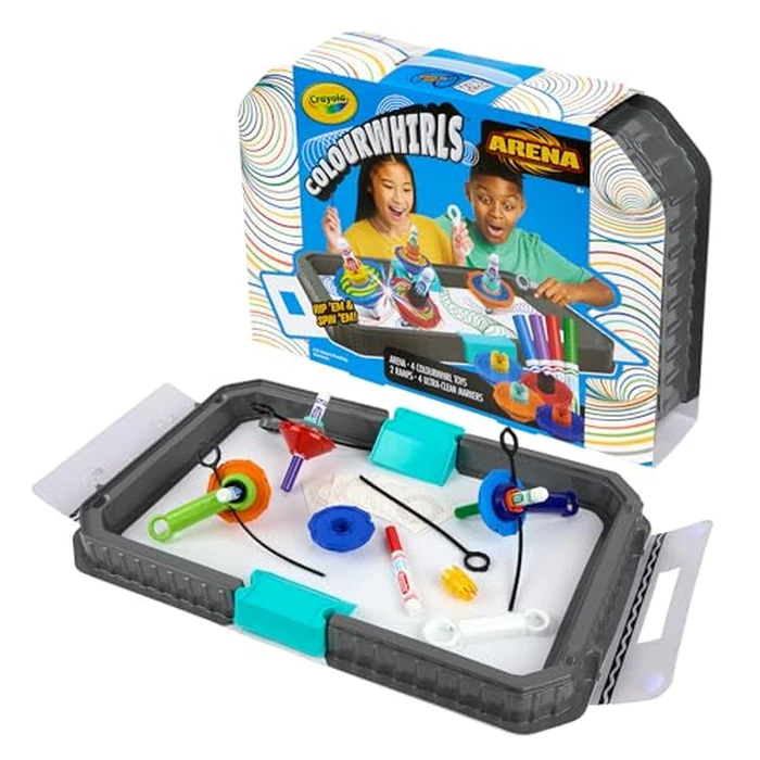 Crayola Colourwhirls Battle Arena Art Game, DIY Gyro Spin Art Toy with 4 Spinning Tops, Kids Battle Game & Creative Art Set, Gifts for Kids, Ages 6+ by Crayola - Image 1