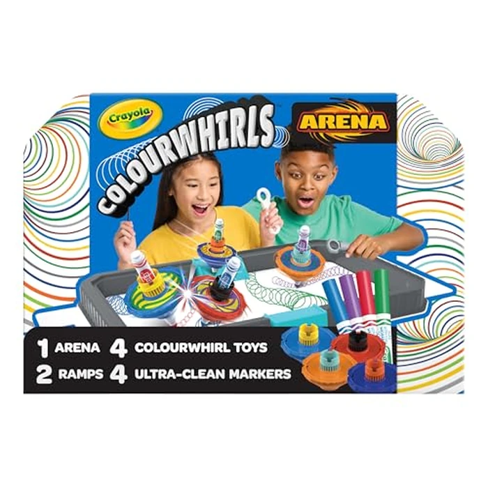 Crayola Colourwhirls Battle Arena Art Game, DIY Gyro Spin Art Toy with 4 Spinning Tops, Kids Battle Game & Creative Art Set, Gifts for Kids, Ages 6+ by Crayola - Image 3