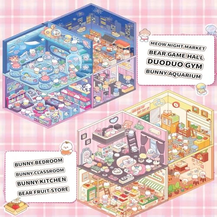 20 Sets 3D Sticker Therapy Scene Material Book,DIY 3D House Stickers Set for Adults,Rich Collection of 3D Space Stickers and Storage Spiral Notebook,Room Stickeer Book for Adults by Ronlor - Image 2