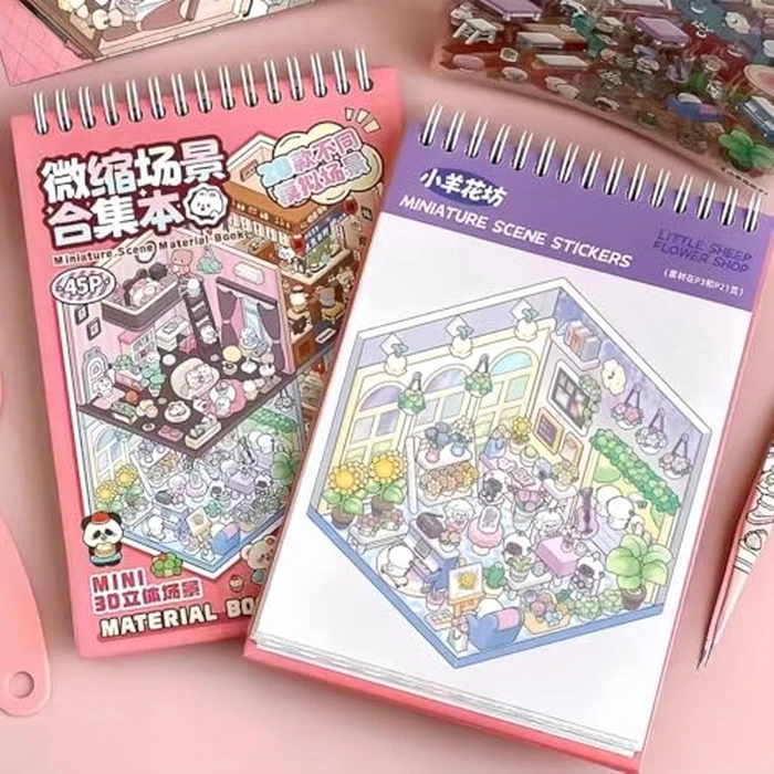 20 Sets 3D Sticker Therapy Scene Material Book,DIY 3D House Stickers Set for Adults,Rich Collection of 3D Space Stickers and Storage Spiral Notebook,Room Stickeer Book for Adults by Ronlor - Image 5