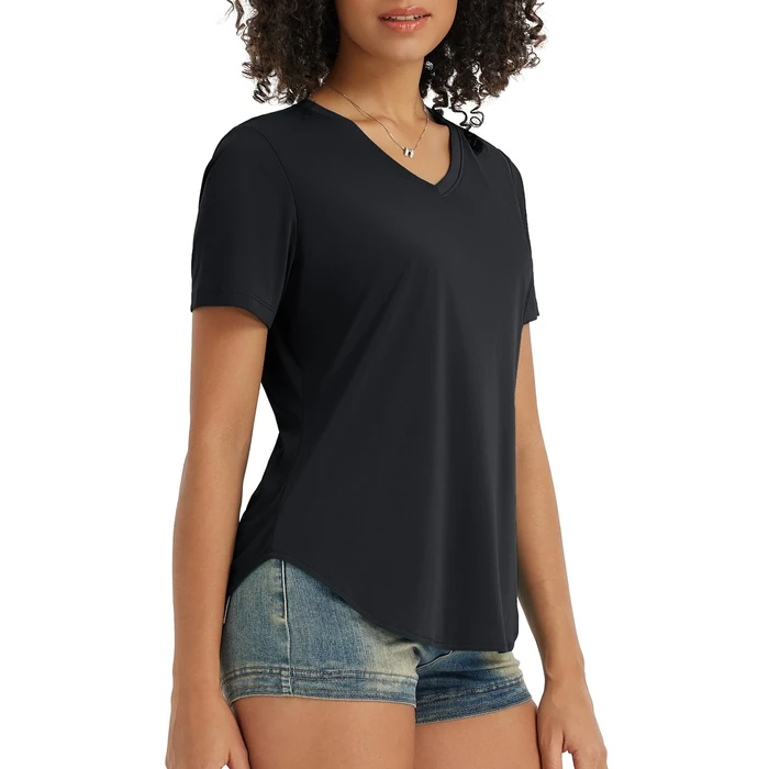 baleaf Women's Sun Shirts UPF 50+ Short Sleeve UV Protection V Neck Tops Moisture Wicking Quick Dry for Hiking Workout Running Black XL by baleaf - Used - Like New condition