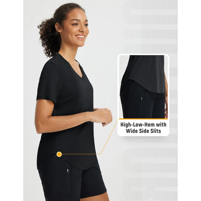 baleaf Women's Sun Shirts UPF 50+ Short Sleeve UV Protection V Neck Tops Moisture Wicking Quick Dry for Hiking Workout Running Black XL by baleaf - Image 5