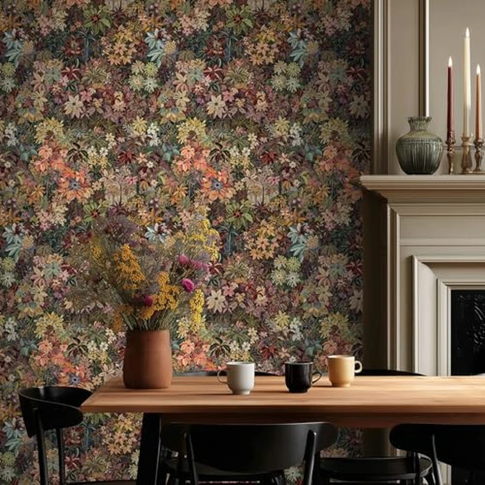 Kalafona Dark Floral Peel and Stick Wallpaper - Vintage Botanical Self Adhesive Wall Paper, Removable and Renter Friendly Boho Wallpaper for Bedroom, Bathroom, Kitchen Cabinet & Home Decor 17.3"x197" by Kalafona - Image 2