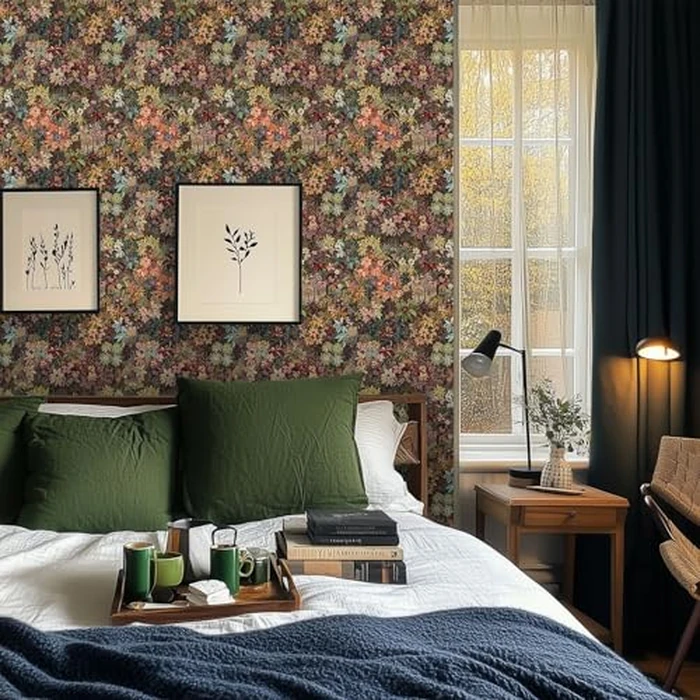 Kalafona Dark Floral Peel and Stick Wallpaper - Vintage Botanical Self Adhesive Wall Paper, Removable and Renter Friendly Boho Wallpaper for Bedroom, Bathroom, Kitchen Cabinet & Home Decor 17.3"x197" by Kalafona - Image 3