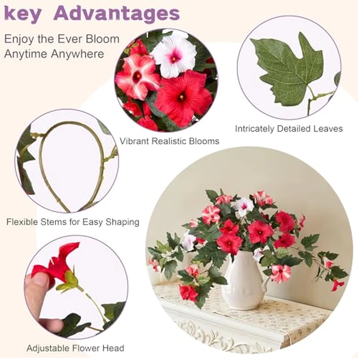 VGNQA 2PCS Artificial Petunia Flowers for Outdoors, Fake Flowers for Outdoor Planters UV Resistant Faux Silk Petunias for Garden Porch Yard Balcony Patio Realistic Home Kitchen Decor(Red Pink White) by VGNQA - Image 3