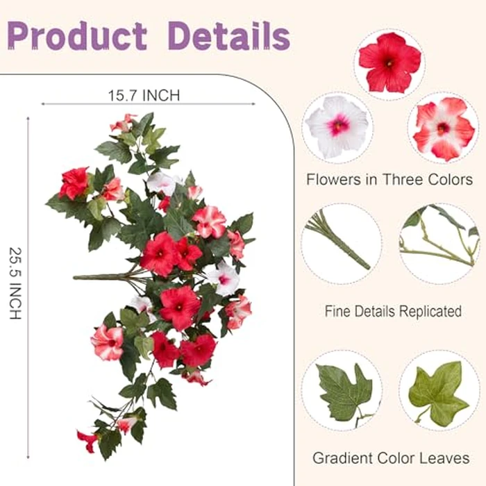 VGNQA 2PCS Artificial Petunia Flowers for Outdoors, Fake Flowers for Outdoor Planters UV Resistant Faux Silk Petunias for Garden Porch Yard Balcony Patio Realistic Home Kitchen Decor(Red Pink White) by VGNQA - Image 7