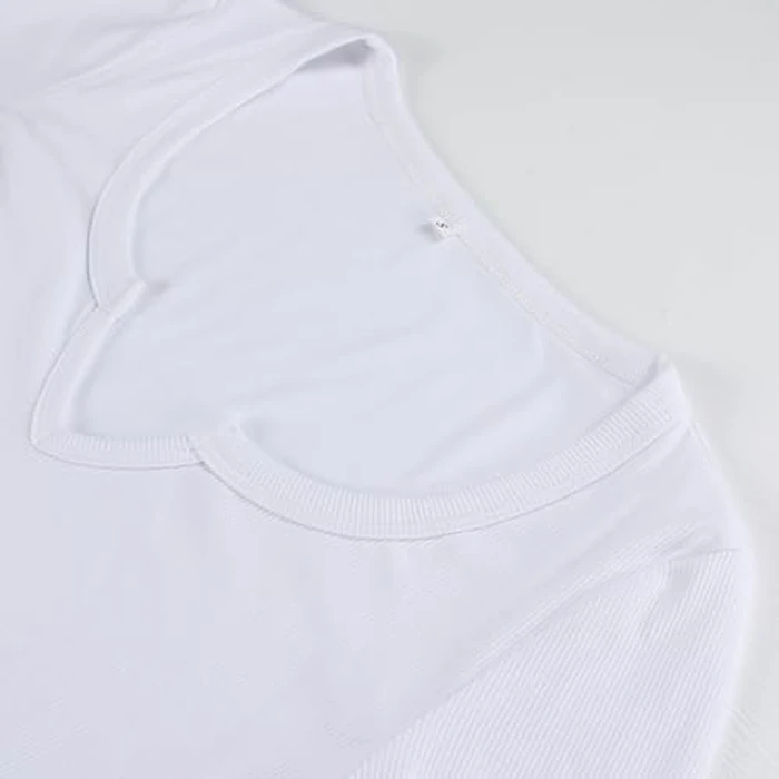 Artfish Women's Long Sleeve Scoop Neck V Notch Ribbed Slim Fitted Casual Basic Crop Top (White, S) by Artfish - Image 4