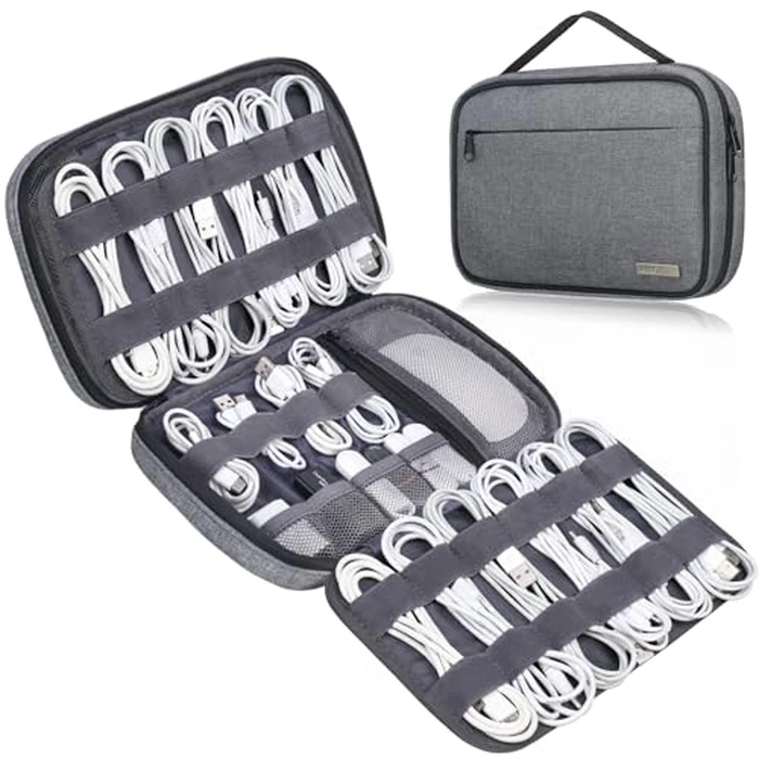 Lacdo Cord Organizer Travel, Cable Organizer Bag Case, Portable Electronics Organizer Travel Case, 6 Layer Large Capacity Charging Cords Storage Organizer for Cables, SD Card, Travel Essentials, Gray by Lacdo - Used - Like New condition