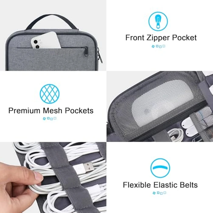 Lacdo Cord Organizer Travel, Cable Organizer Bag Case, Portable Electronics Organizer Travel Case, 6 Layer Large Capacity Charging Cords Storage Organizer for Cables, SD Card, Travel Essentials, Gray by Lacdo - Image 4