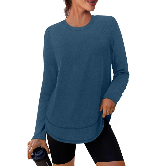 Workout Shirts Women Long Sleeve Rash Guard Uv Sun Protection Clothing Yoga Dry Fit Golf Shirt Moisture Wicking Fishing Shirts Activewear Blue S by XIEERDUO - Used - Like New condition - US$13.71