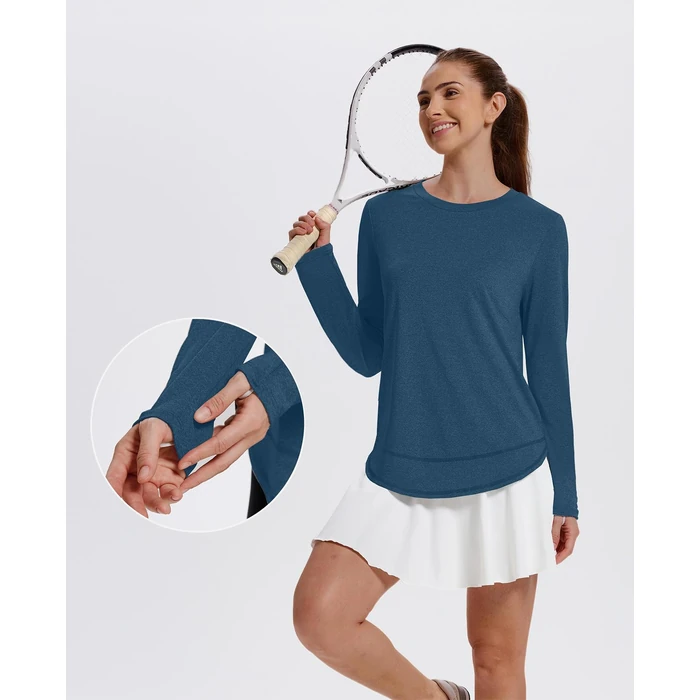 Workout Shirts Women Long Sleeve Rash Guard Uv Sun Protection Clothing Yoga Dry Fit Golf Shirt Moisture Wicking Fishing Shirts Activewear Blue S by XIEERDUO - Image 4