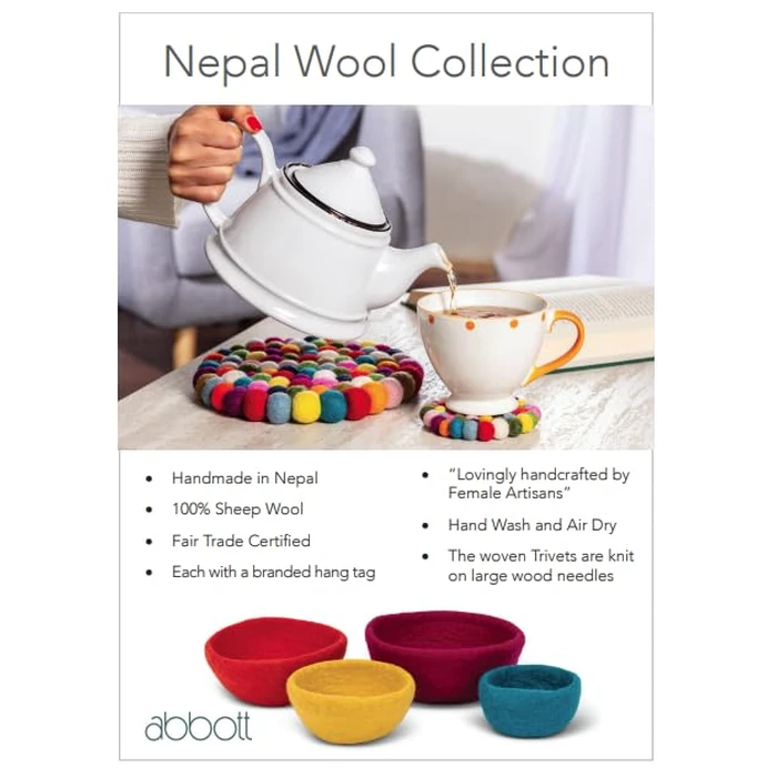 Abbott Collection Nepal Daisy Coasters. Set of 4 - Wool Felt, Assorted Colours (4" D) by Abbott Collection - Image 4